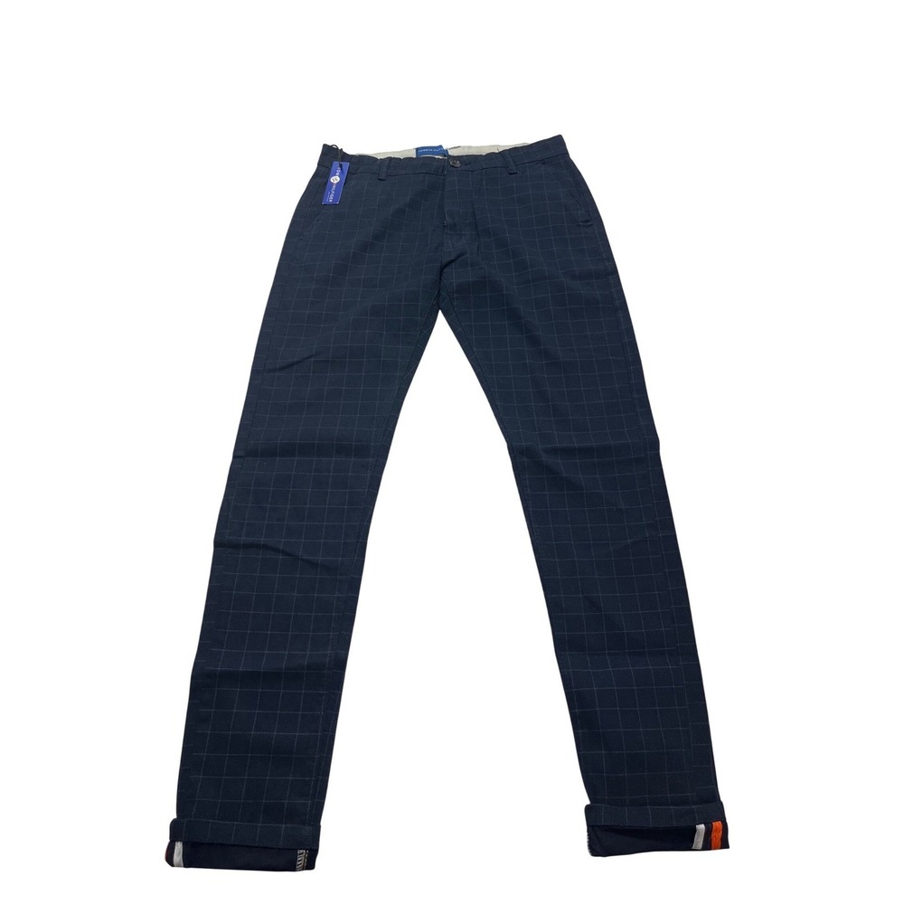 Tommy Hilfiger Mens Navy Blue Windowpane Check Slim Fit‎ Chino Pants 31x27 NEW